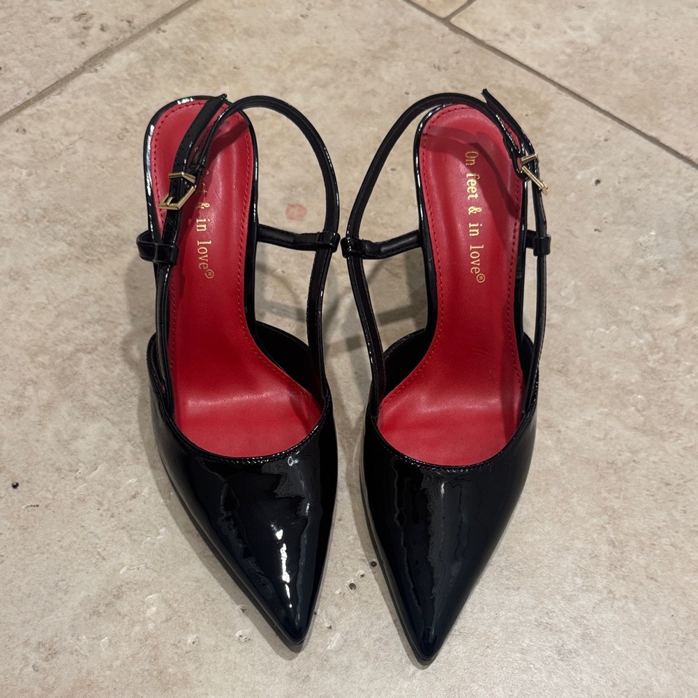 Black Patent Leather Slingback Heels